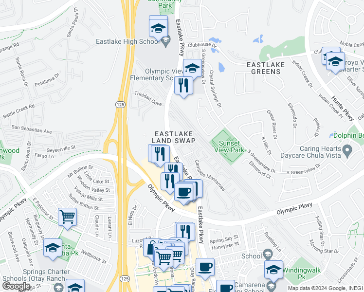 map of restaurants, bars, coffee shops, grocery stores, and more near 2145 Caminito Elda in Chula Vista