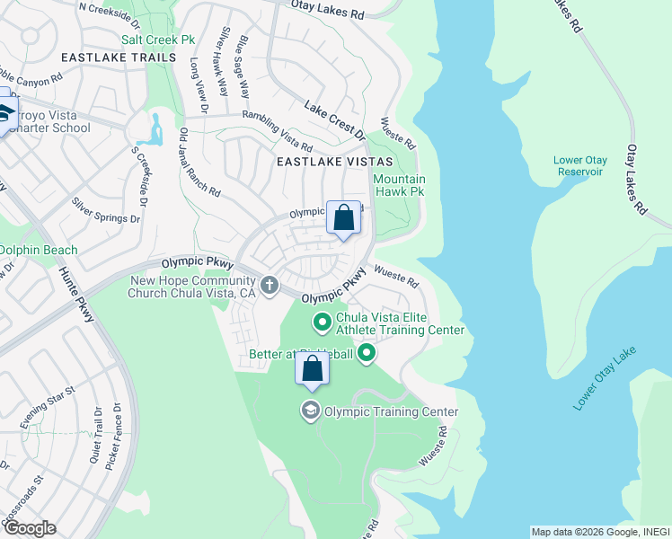map of restaurants, bars, coffee shops, grocery stores, and more near 2860 Athens Road in Chula Vista