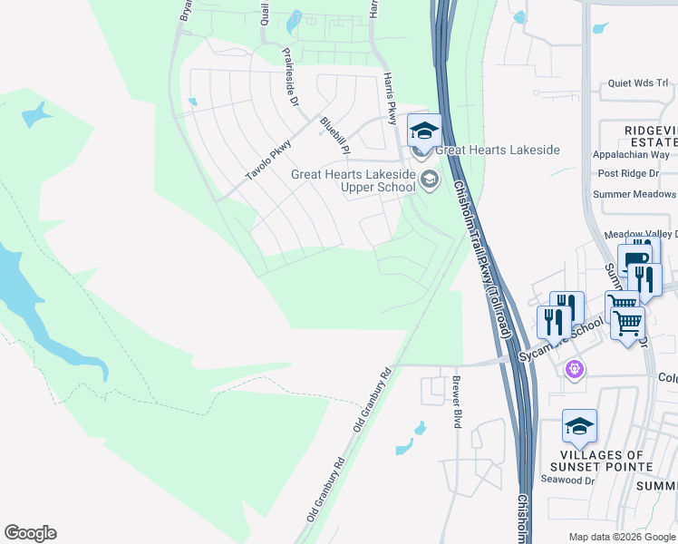 map of restaurants, bars, coffee shops, grocery stores, and more near 7825 Winterbloom Way in Fort Worth