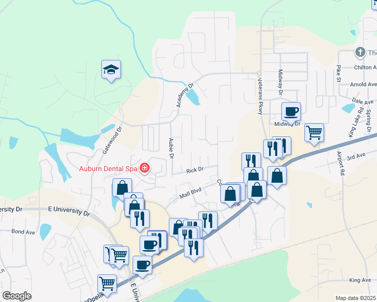 map of restaurants, bars, coffee shops, grocery stores, and more near 1281 Samantha Court in Auburn