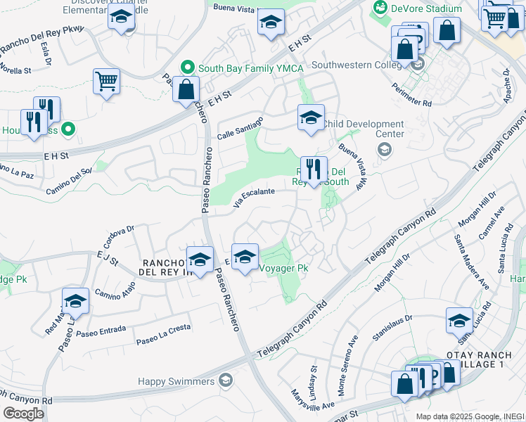map of restaurants, bars, coffee shops, grocery stores, and more near 1081 Via Miraleste in Chula Vista