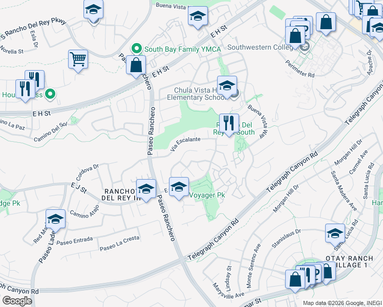 map of restaurants, bars, coffee shops, grocery stores, and more near 1081 Via Miraleste in Chula Vista