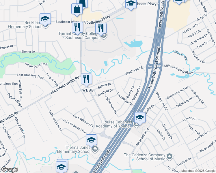 map of restaurants, bars, coffee shops, grocery stores, and more near 2206 Delaford Drive in Arlington
