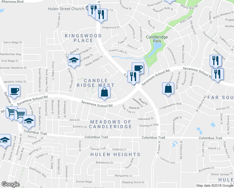 map of restaurants, bars, coffee shops, grocery stores, and more near 4805 Madyson Ridge Drive in Fort Worth