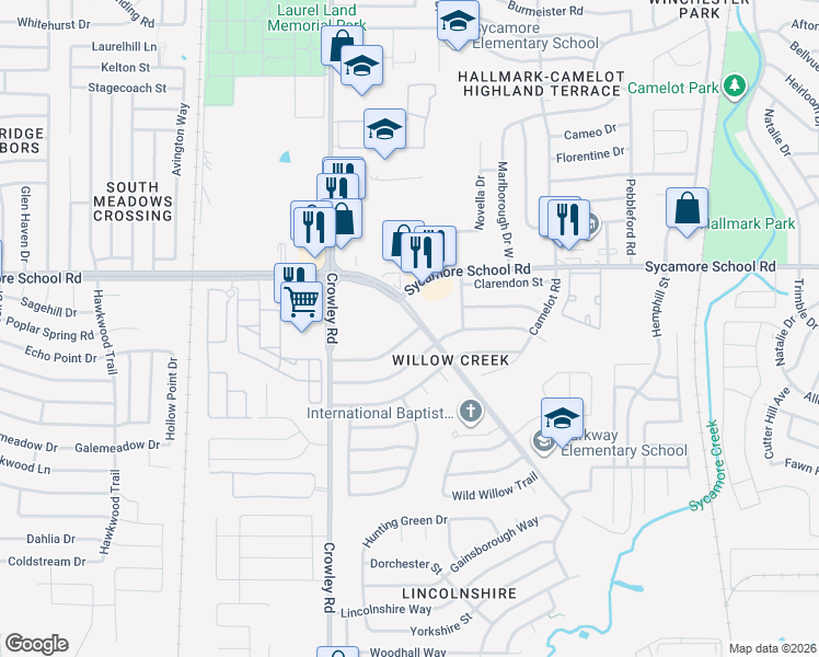 map of restaurants, bars, coffee shops, grocery stores, and more near 1706 San Rafael Street in Fort Worth