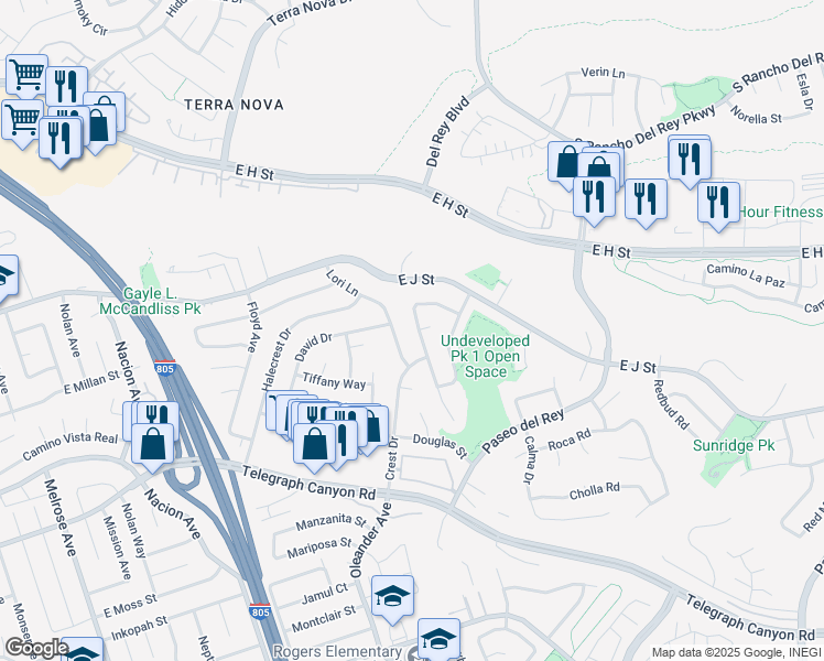 map of restaurants, bars, coffee shops, grocery stores, and more near 810 Buen Tiempo Drive in Chula Vista