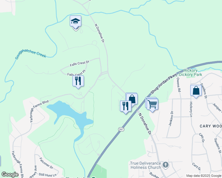 map of restaurants, bars, coffee shops, grocery stores, and more near 1493 North Donahue Drive in Auburn