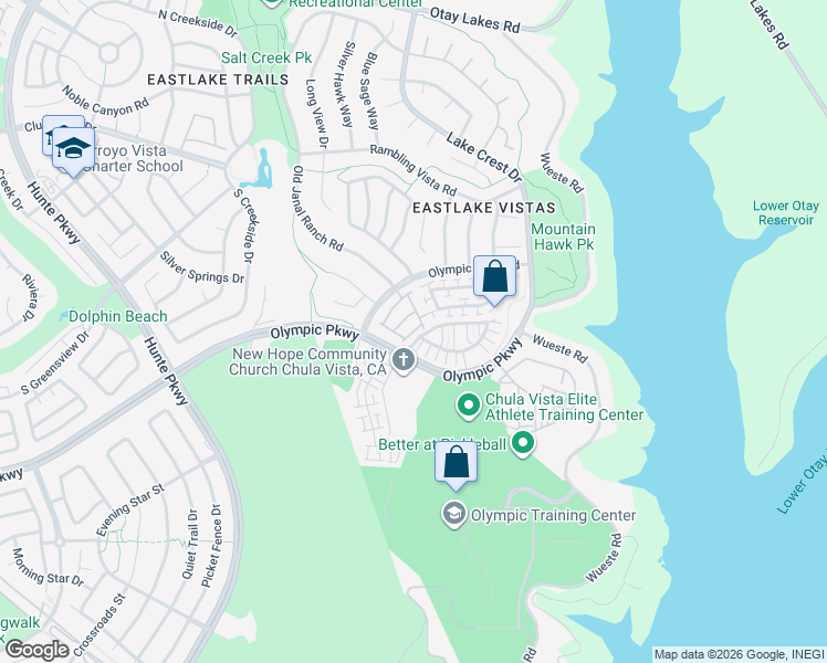 map of restaurants, bars, coffee shops, grocery stores, and more near 2728 Castlehill Road in Chula Vista