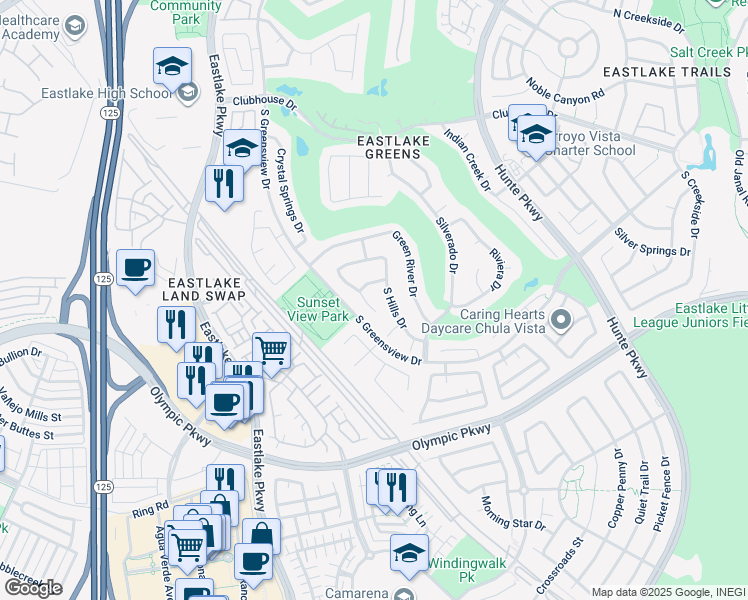 map of restaurants, bars, coffee shops, grocery stores, and more near 2277 Annadale Way in Chula Vista