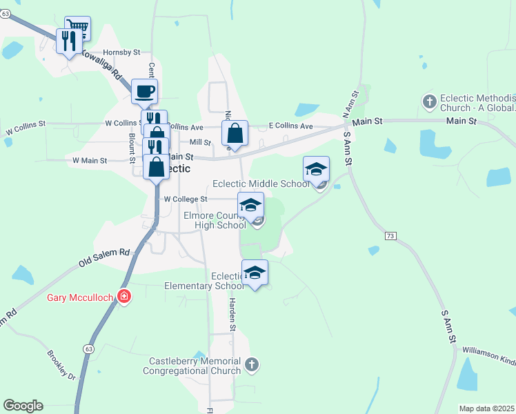 map of restaurants, bars, coffee shops, grocery stores, and more near 155 North College Avenue in Eclectic