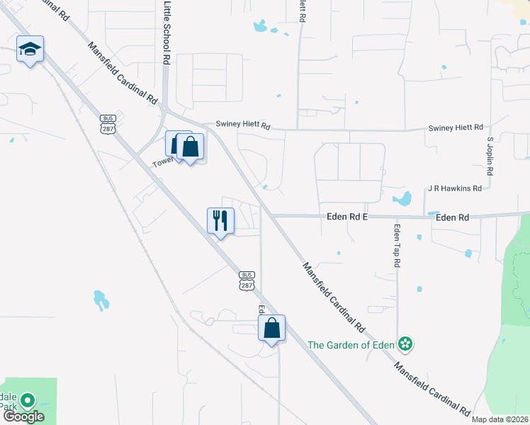 map of restaurants, bars, coffee shops, grocery stores, and more near 1102 Cydnie Street in Kennedale
