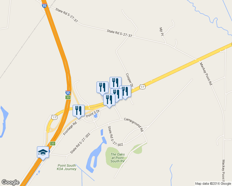 map of restaurants, bars, coffee shops, grocery stores, and more near 168 Frampton Drive in Yemassee