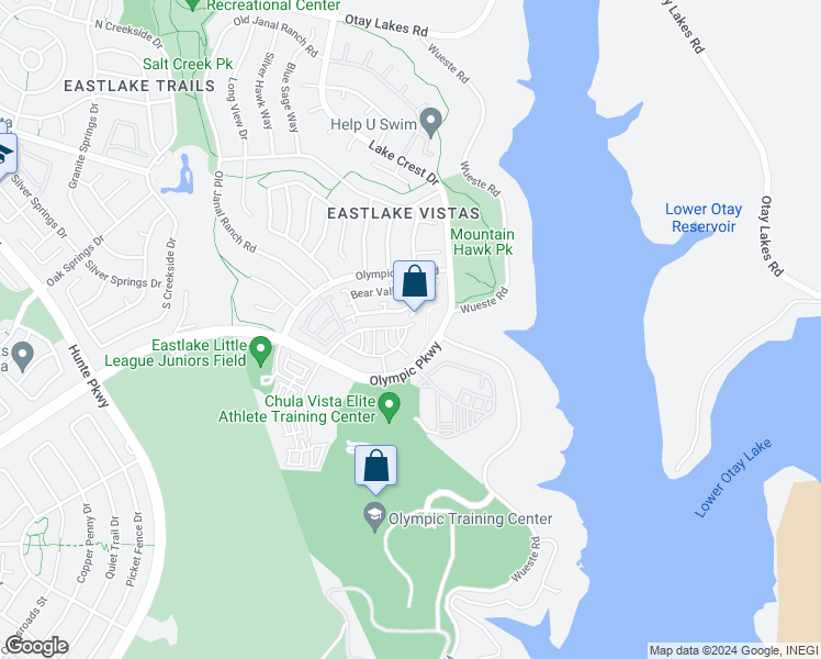 map of restaurants, bars, coffee shops, grocery stores, and more near 2890 Silver Medal Road in Chula Vista