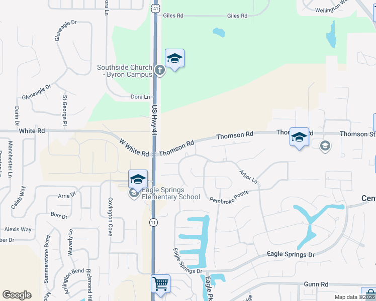 map of restaurants, bars, coffee shops, grocery stores, and more near 104 Village Walk in Centerville