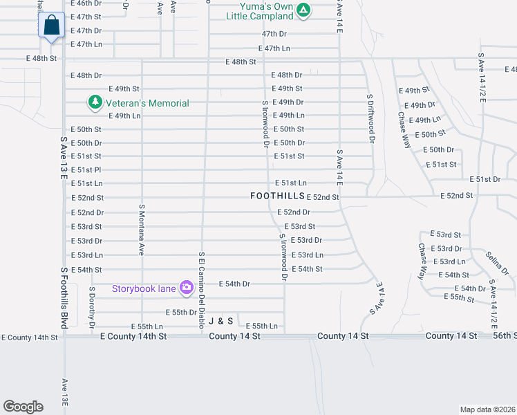 map of restaurants, bars, coffee shops, grocery stores, and more near 13549-13699 52nd Street in Yuma