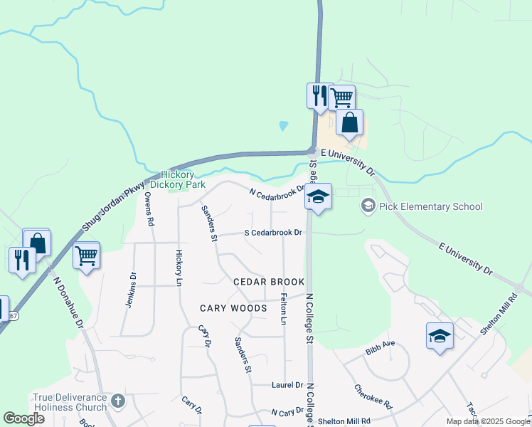 map of restaurants, bars, coffee shops, grocery stores, and more near 1317 Sycamore Drive in Auburn