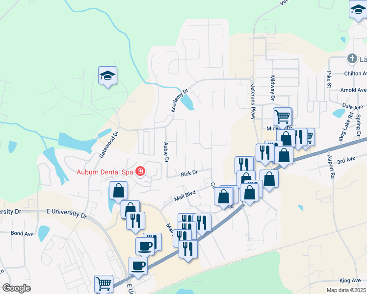map of restaurants, bars, coffee shops, grocery stores, and more near 2040 Stephanie Court in Auburn