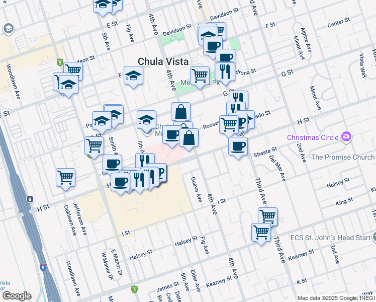 map of restaurants, bars, coffee shops, grocery stores, and more near 490 4th Avenue in Chula Vista