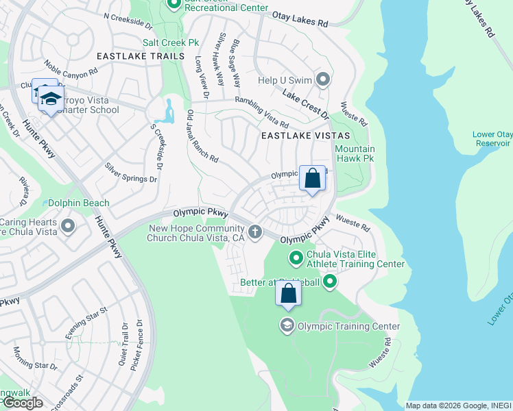 map of restaurants, bars, coffee shops, grocery stores, and more near 2728 Castlehill Road in Chula Vista
