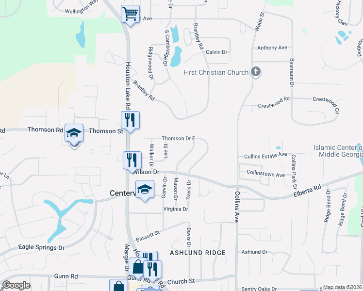 map of restaurants, bars, coffee shops, grocery stores, and more near 210 Thomson Drive East in Centerville