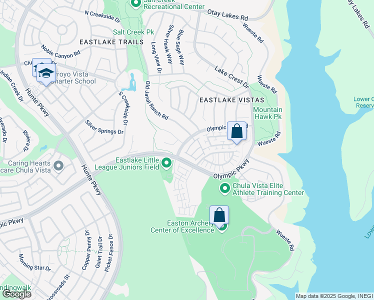 map of restaurants, bars, coffee shops, grocery stores, and more near 2728 Castlehill Road in Chula Vista