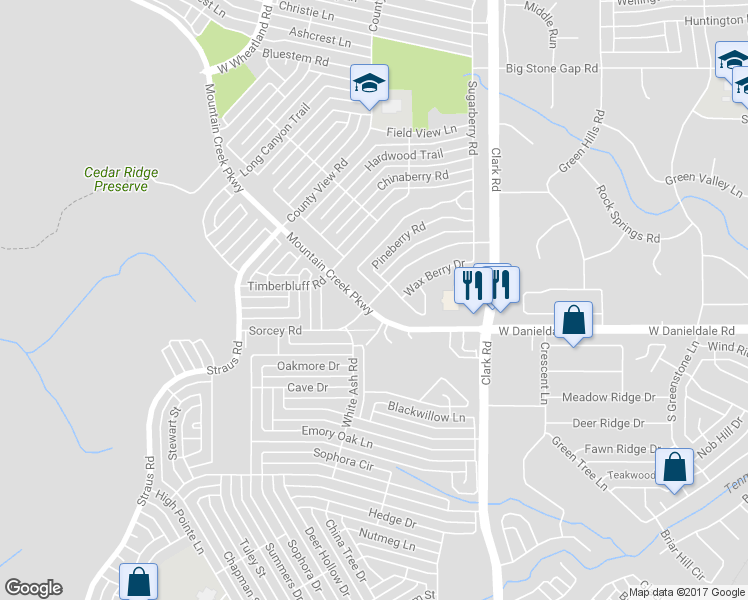 map of restaurants, bars, coffee shops, grocery stores, and more near 7217 Sorcey Road in Dallas