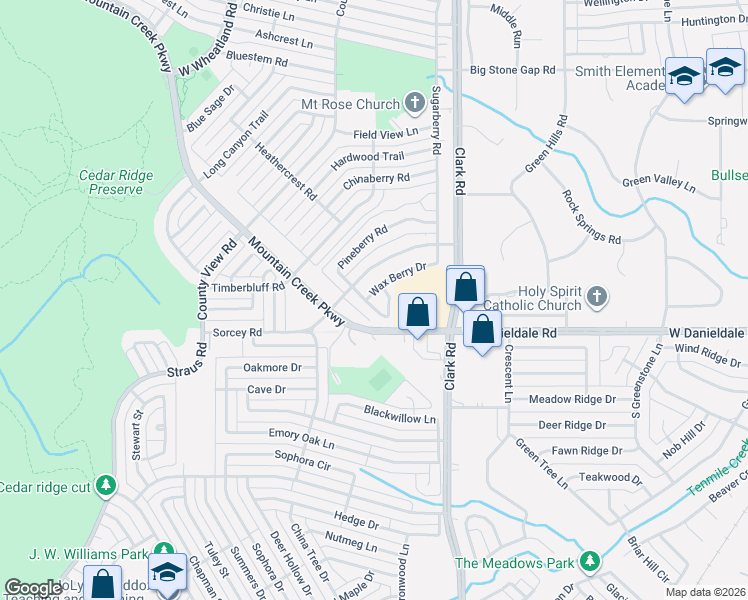 map of restaurants, bars, coffee shops, grocery stores, and more near 7430 Pineberry Road in Dallas