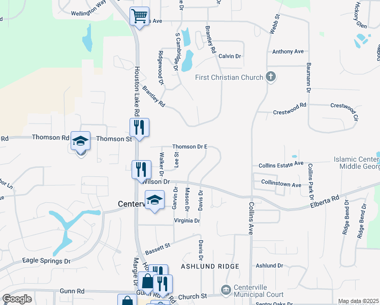 map of restaurants, bars, coffee shops, grocery stores, and more near 210 Thomson Drive East in Centerville