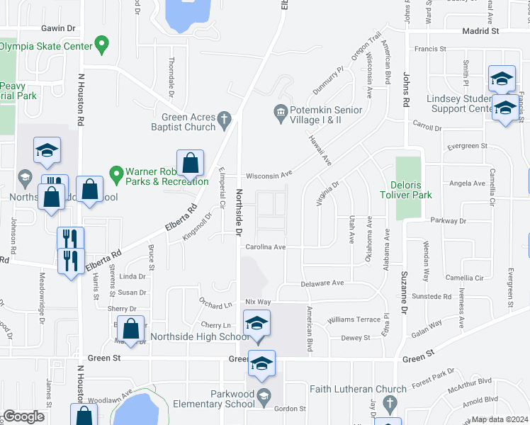 map of restaurants, bars, coffee shops, grocery stores, and more near 200 Tennessee Avenue in Warner Robins