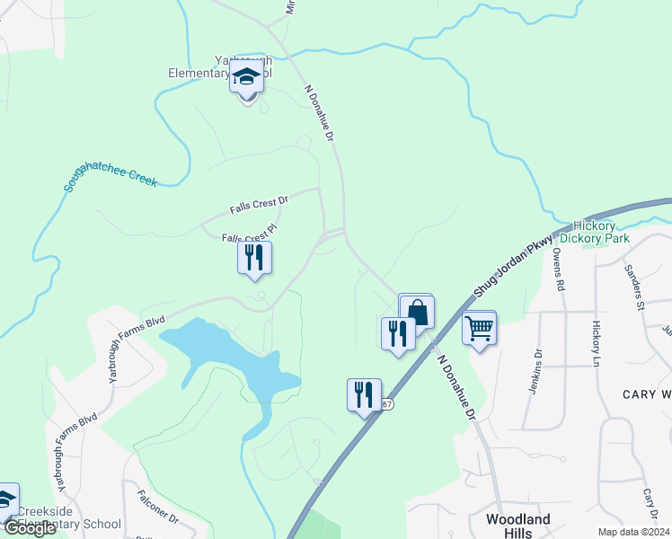 map of restaurants, bars, coffee shops, grocery stores, and more near 1493 North Donahue Drive in Auburn