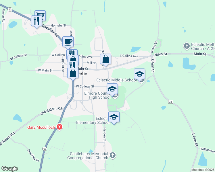 map of restaurants, bars, coffee shops, grocery stores, and more near 155 North College Avenue in Eclectic