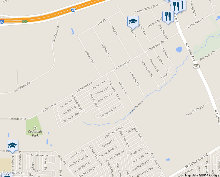 map of restaurants, bars, coffee shops, grocery stores, and more near 1304 Illinois Avenue in Lancaster
