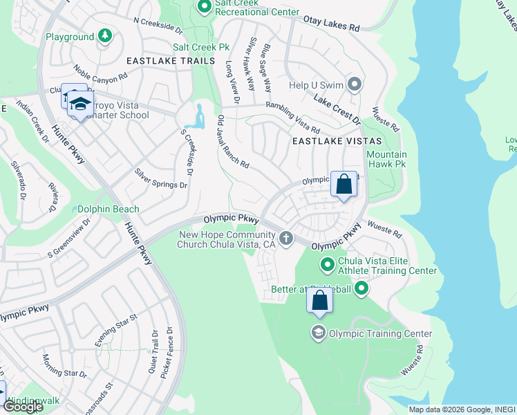 map of restaurants, bars, coffee shops, grocery stores, and more near 2698 Geiger Creek Court in Chula Vista