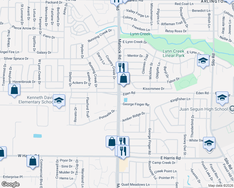 map of restaurants, bars, coffee shops, grocery stores, and more near 802 Trevor Way in Arlington