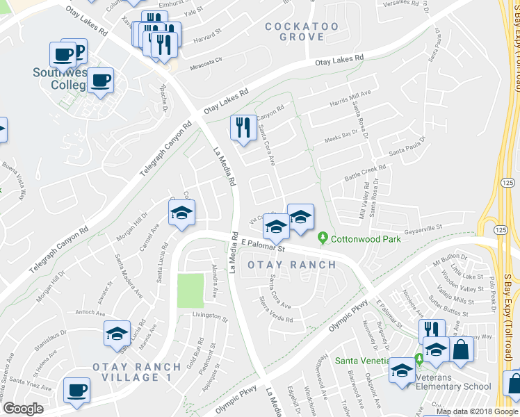map of restaurants, bars, coffee shops, grocery stores, and more near 1710 Bramblewood St in Chula Vista