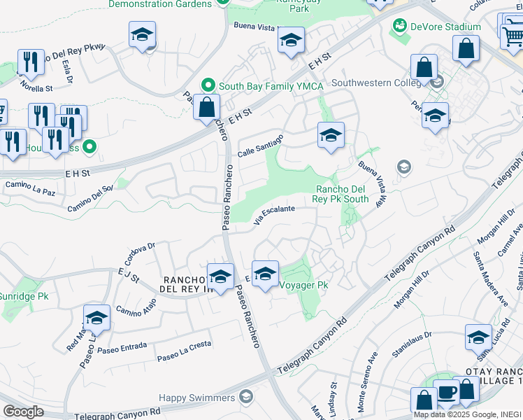 map of restaurants, bars, coffee shops, grocery stores, and more near 1209 Via Escalante in Chula Vista
