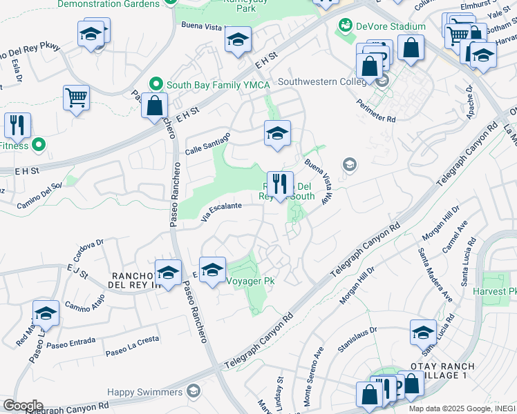 map of restaurants, bars, coffee shops, grocery stores, and more near 1266 Via Escalante in Chula Vista