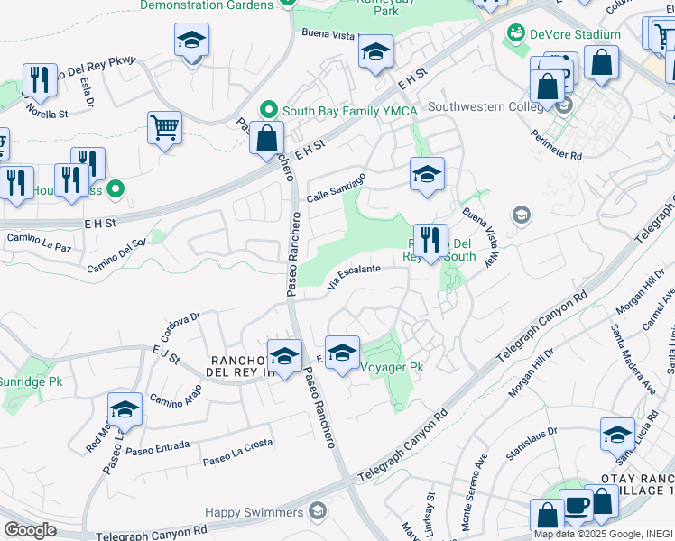 map of restaurants, bars, coffee shops, grocery stores, and more near 1209 Via Escalante in Chula Vista