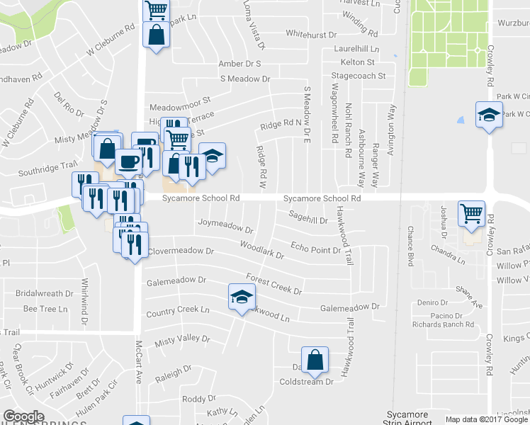 map of restaurants, bars, coffee shops, grocery stores, and more near 7513 Blue Sage Circle in Fort Worth
