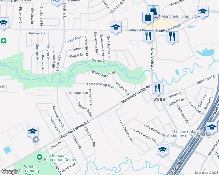 map of restaurants, bars, coffee shops, grocery stores, and more near 1808 Lost Crossing Trail in Arlington