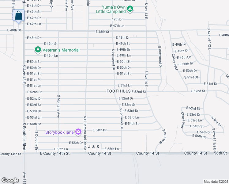 map of restaurants, bars, coffee shops, grocery stores, and more near 13549 52nd Street in Yuma