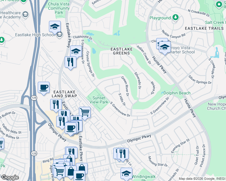 map of restaurants, bars, coffee shops, grocery stores, and more near 2277 Annadale Way in Chula Vista