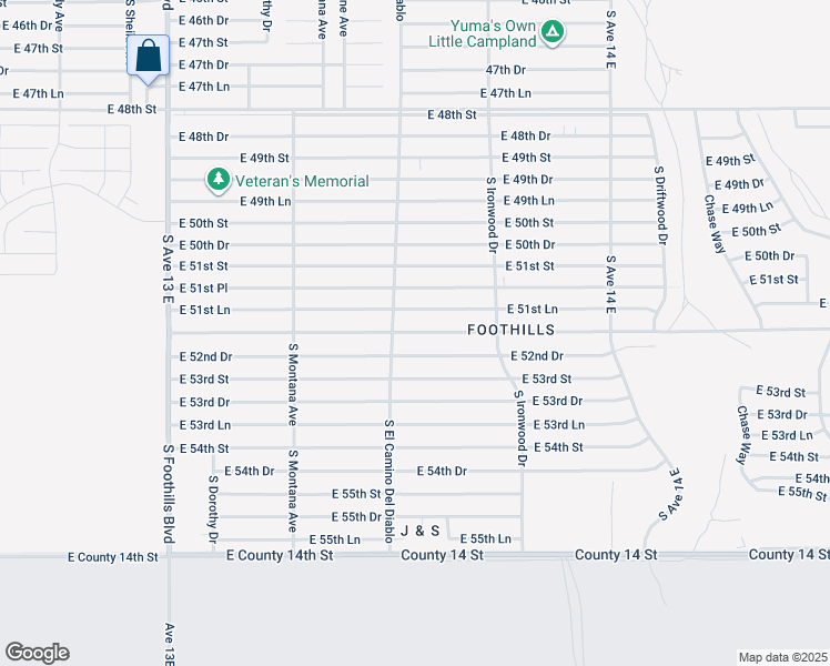 map of restaurants, bars, coffee shops, grocery stores, and more near 13536 East 52nd Street in Yuma