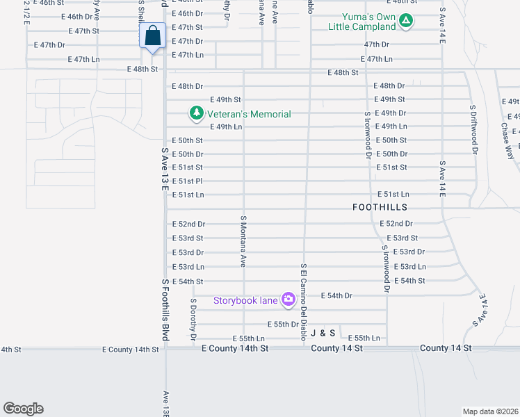 map of restaurants, bars, coffee shops, grocery stores, and more near 52nd Street in Yuma