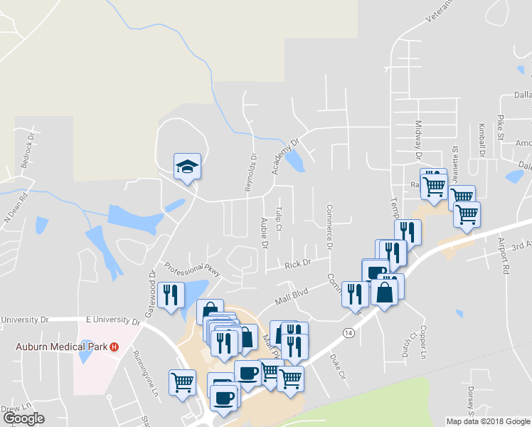 map of restaurants, bars, coffee shops, grocery stores, and more near 1234 Pull Cart in Auburn