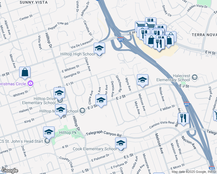 map of restaurants, bars, coffee shops, grocery stores, and more near 663 Arthur Avenue in Chula Vista