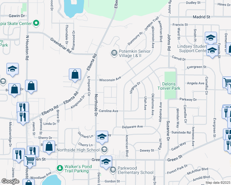 map of restaurants, bars, coffee shops, grocery stores, and more near 600 Arizona Avenue in Warner Robins