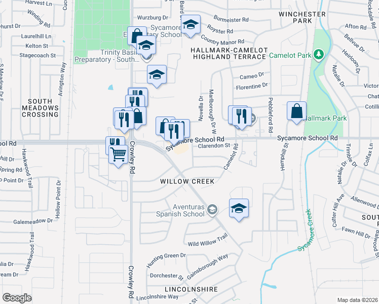 map of restaurants, bars, coffee shops, grocery stores, and more near 7920 Gladwater Drive in Fort Worth