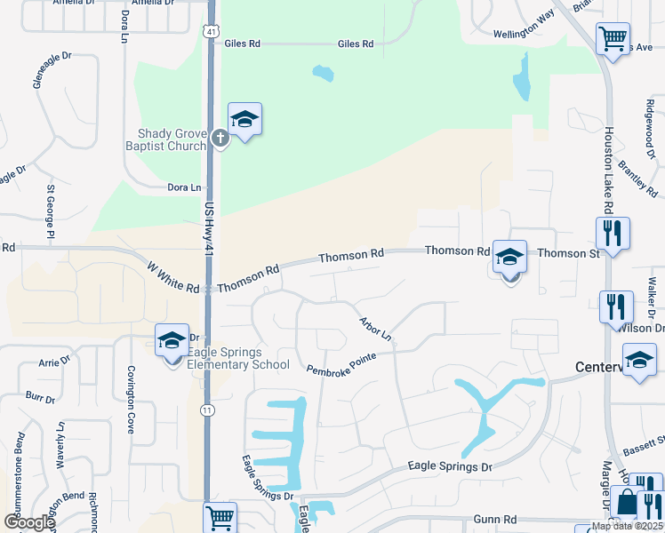 map of restaurants, bars, coffee shops, grocery stores, and more near 107 Cashmere Court in Centerville