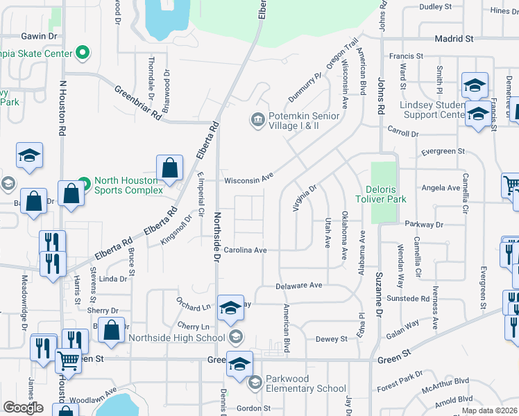 map of restaurants, bars, coffee shops, grocery stores, and more near 600 Arizona Avenue in Warner Robins